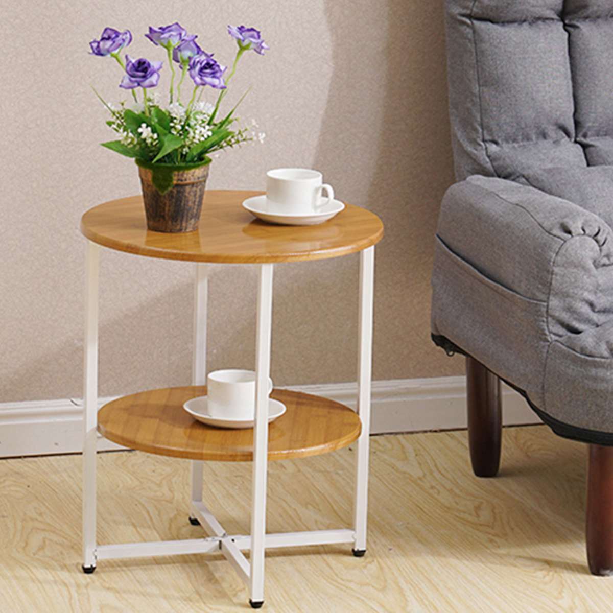 Nordic Simple Wood Double-Layer Small Tea Table