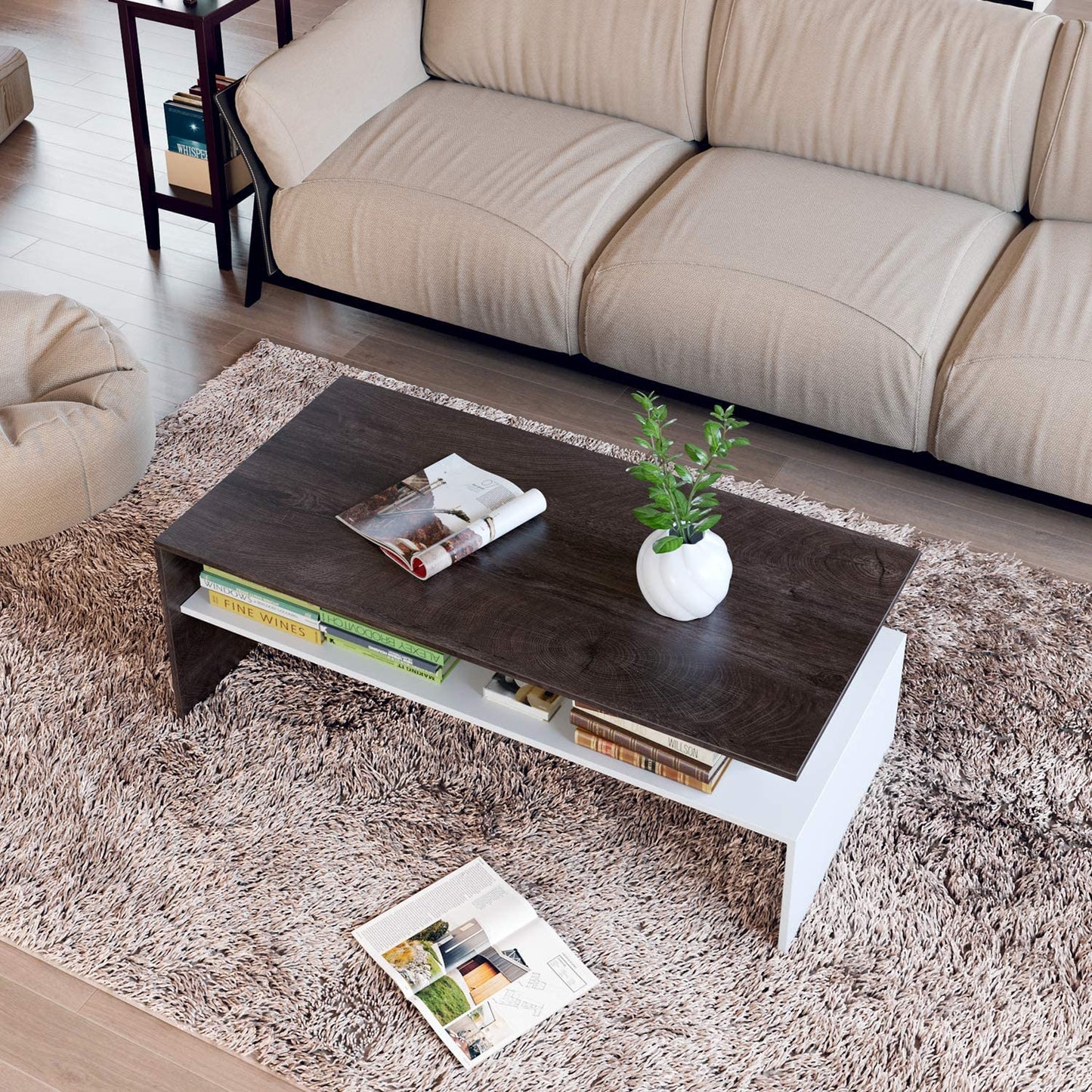 HOMFA 2 Tier Coffee Table and End Side Table