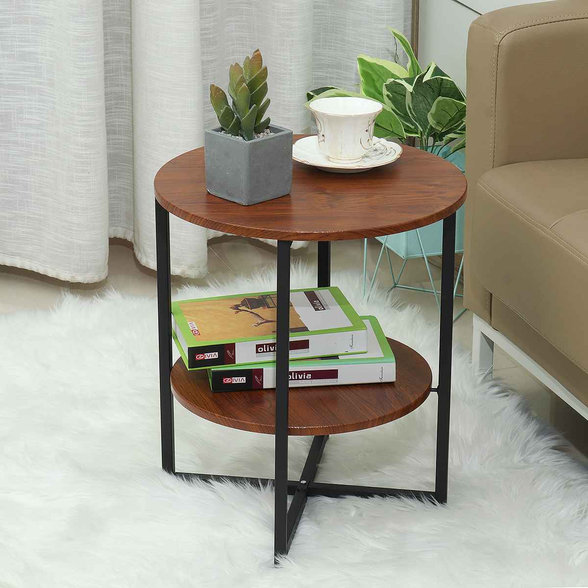 Nordic Simple Wood Double-Layer Small Tea Table